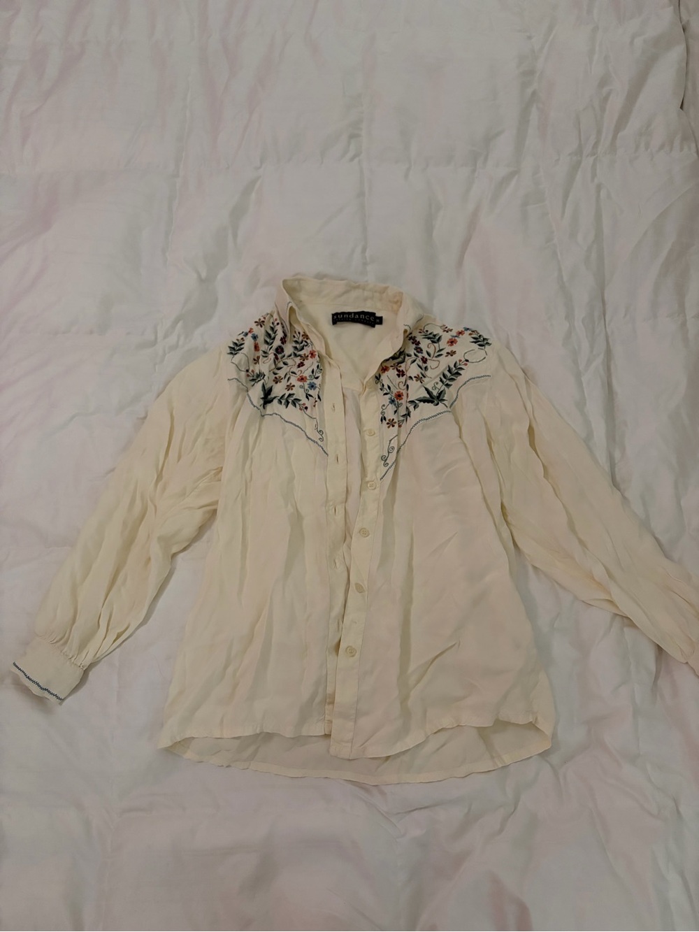 Sundance Catalog Company Cream Blouse with Subtle Black Label